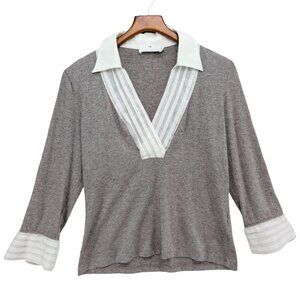 Anne Fontaine France Blouse Womens Grey Wool Modal Knit Collared Size 44 / 12